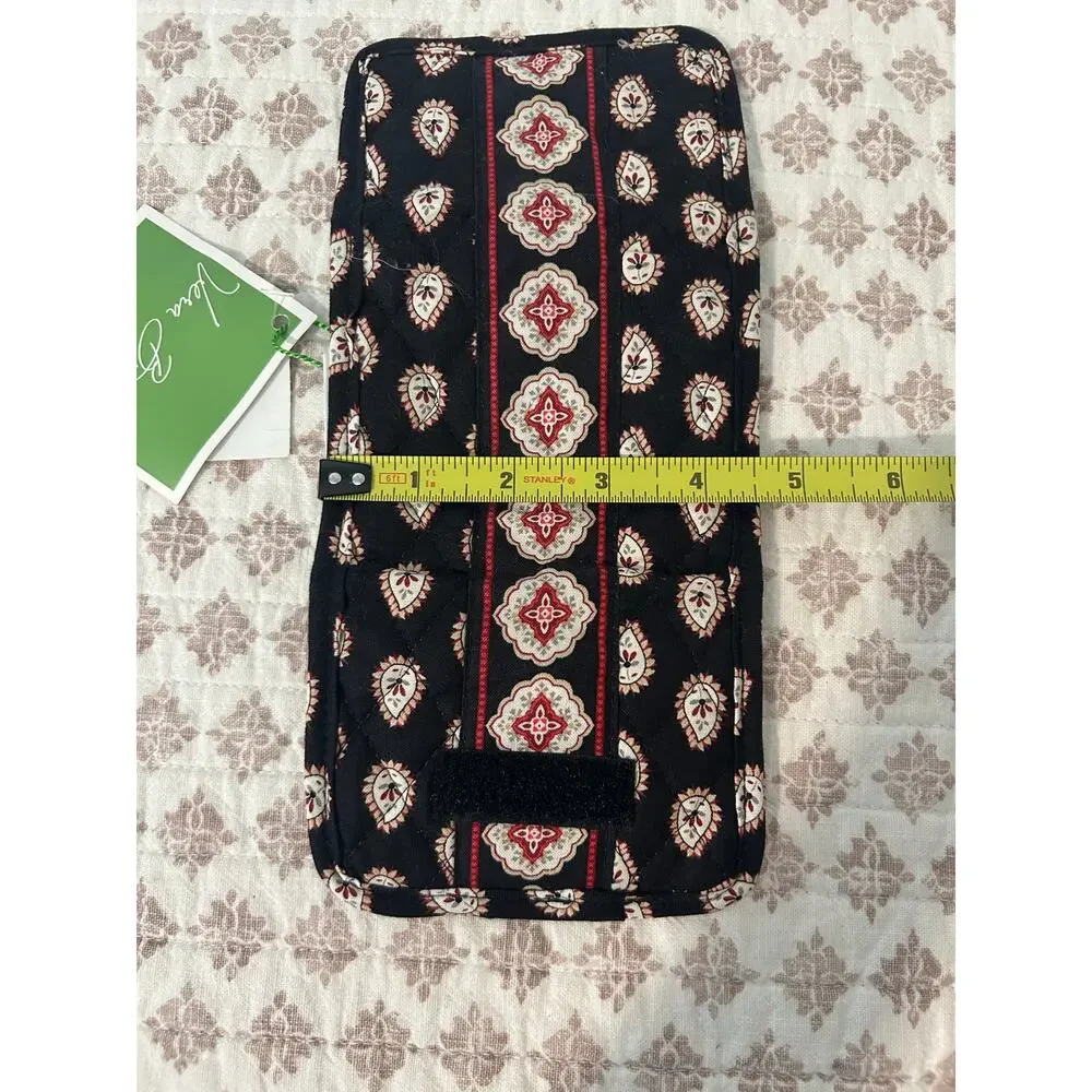 NWT Vera Bradley Pocket Trifold Classic Black Red Wallet Quilted Velcro Closure